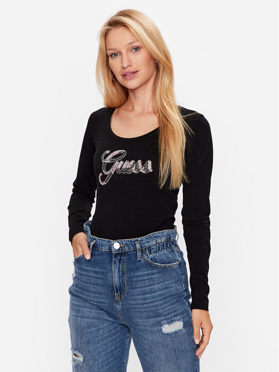 Guess Blūze W3YI37 J1314 Melns Slim Fit