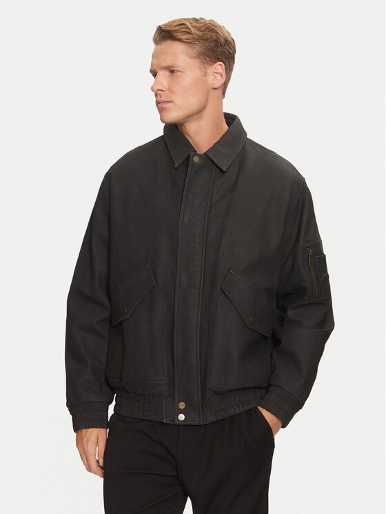 HUGO Hugo Bőrkabát Lamoto 50516888 Fekete Regular Fit