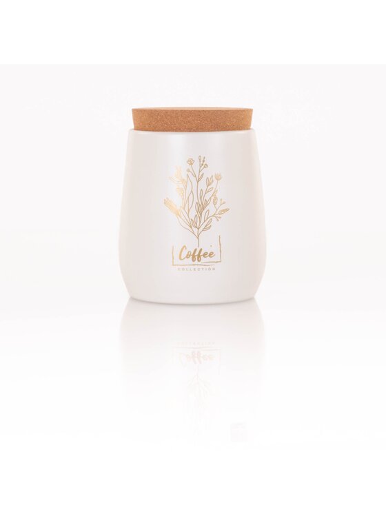 MIAhome MIAhome Pojemnik metalowy biały z korkową pokrywką 750 ml COFFEE Biały