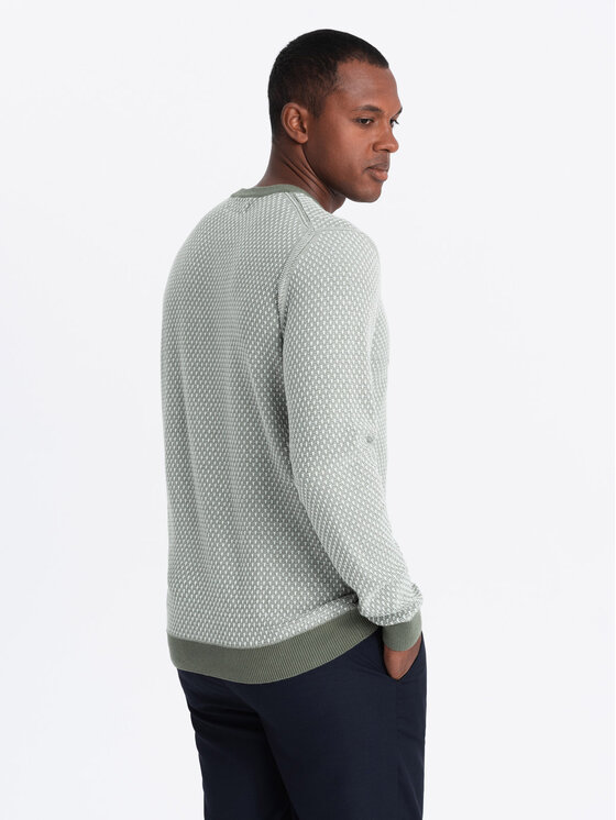 Ombre Ombre Sweter OM-SWSW-0111 Khaki Relaxed Fit