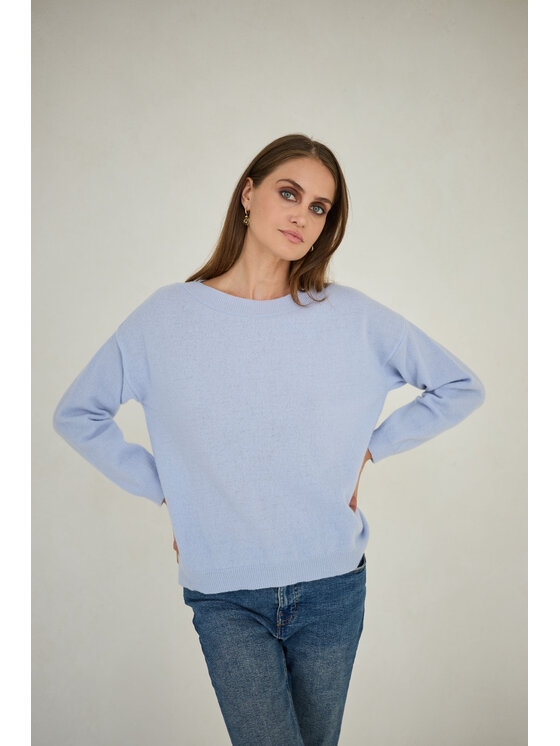 Entelier Entelier Sweter dekolt łódka Niebieski Relaxed Fit