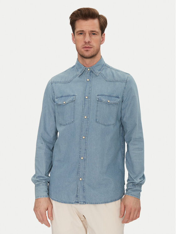 INDICODE INDICODE Teksasärk Ask 20-605 Sinine Slim Fit