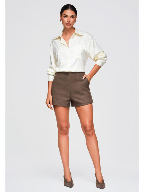 Ombre Ombre Szorty materiałowe OW-ST-E0003 Brązowy Regular Fit