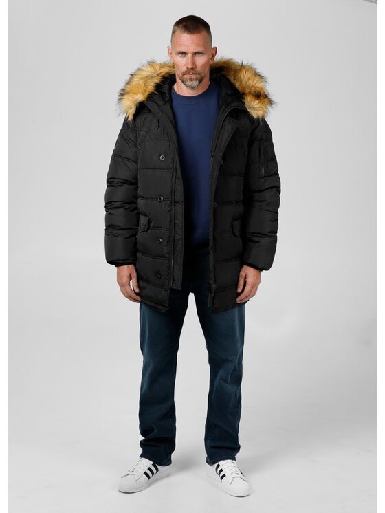 PITBULL PITBULL Kurtka zimowa Kurtka zimowa parka męska z kapturem Kingston XS Czarny Regular Fit