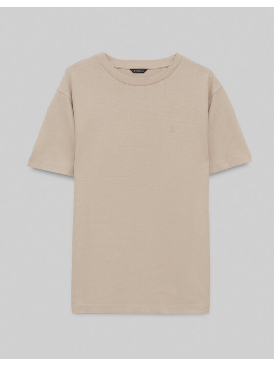Borgio Borgio T-Shirt Liveri Beżowy Slim Fit