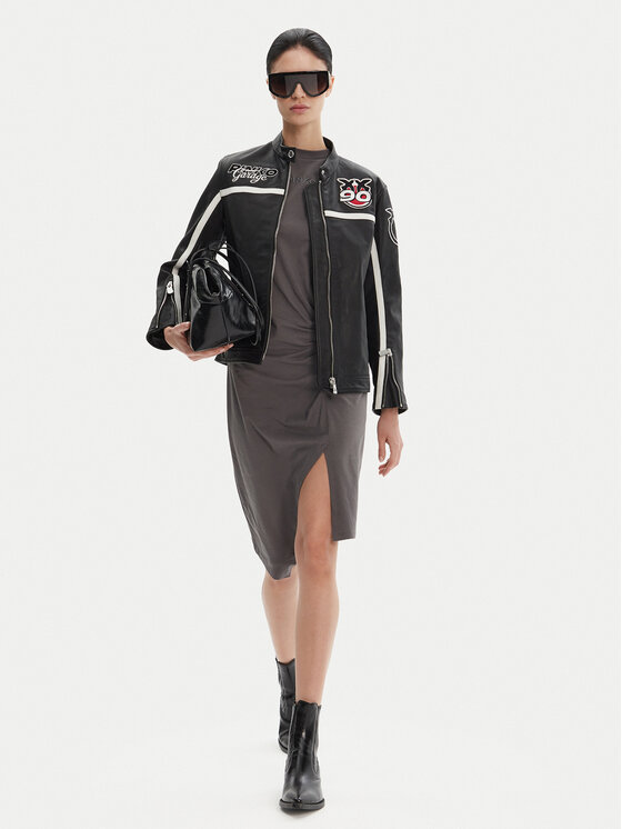 PINKO PINKO Kožená bunda 105296 A2N5 Čierna Regular Fit