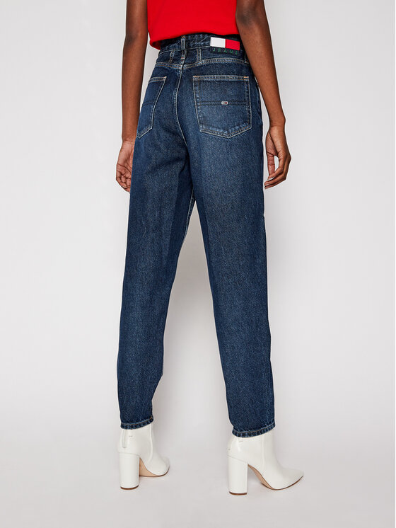 Tommy Jeans Mom Fit džinsai Recycled High Rise DW0DW09015 Tamsiai mėlyna  Tapered Fit • Modivo.lt