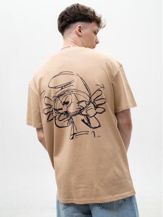 Smerfy Smerfy T-Shirt Szeroka Luźna Gargamel 128801 Beżowy Oversize