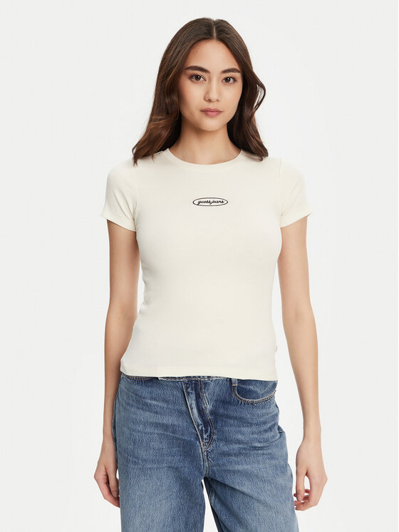 Guess Jeans Guess Jeans Tricou W5YP37 KA0H1 Écru Slim Fit