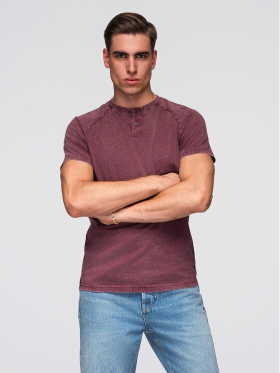 Ombre Ombre T-Shirt OM-TSWT-0150 Bordowy Regular Fit