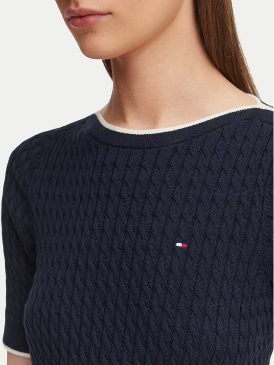 Tommy Hilfiger Tommy Hilfiger Blūze Fine Gg Cable Boat WW0WW50103 Tumši zils Regular Fit