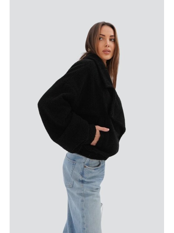 Chiara Wear Chiara Wear Kurtka damska Marynarka ze sztucznego baranka TEDDY Czarny Oversize