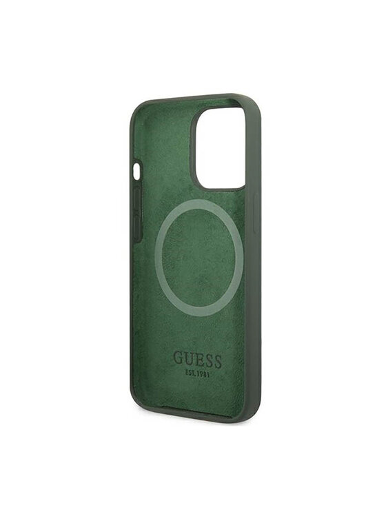 Guess Guess Etui na telefon Silicone Logo Plate MagSafe Zielony