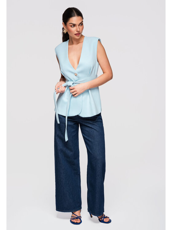 Ombre Ombre Kamizelka OW-VE-E0001 Niebieski Slim Fit