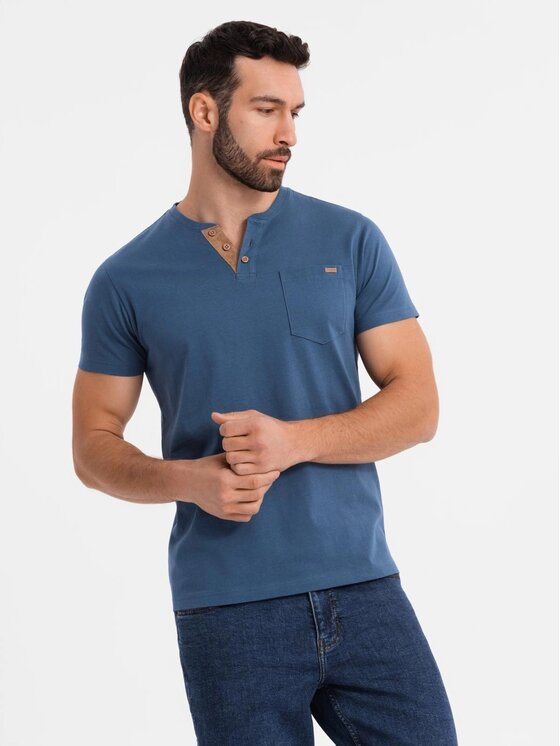 Ombre Ombre T-Shirt OM-TSCT-0206 Niebieski Regular Fit