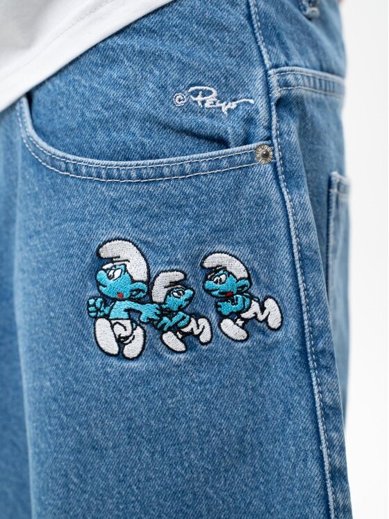 Smerfy Smerfy Jeansy Spodnie Jeansowe Baggy Męskie Jasne Niebieskie Smerfy Gargamel Pocket L Niebieski Baggy Fit