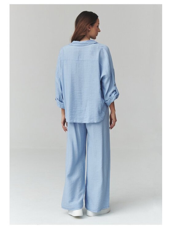 Makadamia Makadamia Komplet koszula i spodnie materiałowe C49 Niebieski Loose Fit
