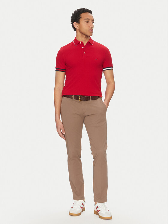 Tommy Hilfiger Tommy Hilfiger Pólóing Flag Cuff MW0MW38458 Piros Slim Fit
