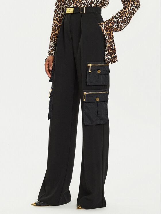 Elisabetta Franchi Bavlnené nohavice PA-045-46E2 Čierna Relaxed Fit