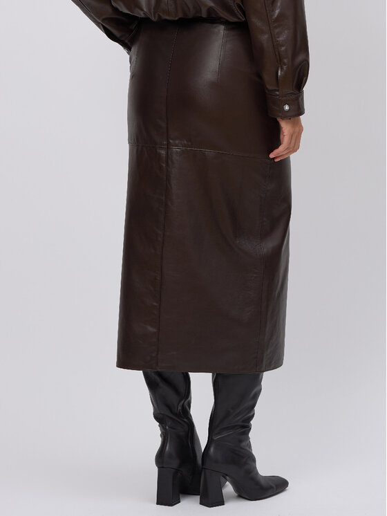 FAN LEATHER Fan Leather Spódnica Brązowa Brązowy Standard Fit