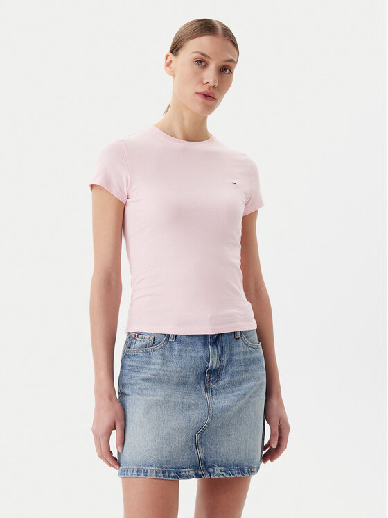 Tommy Jeans Tričko Essential DW0DW19447 Ružová Slim Fit