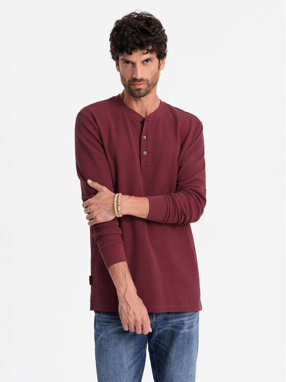 Ombre Ombre Longsleeve OM-LSCL-0120 Bordowy Regular Fit