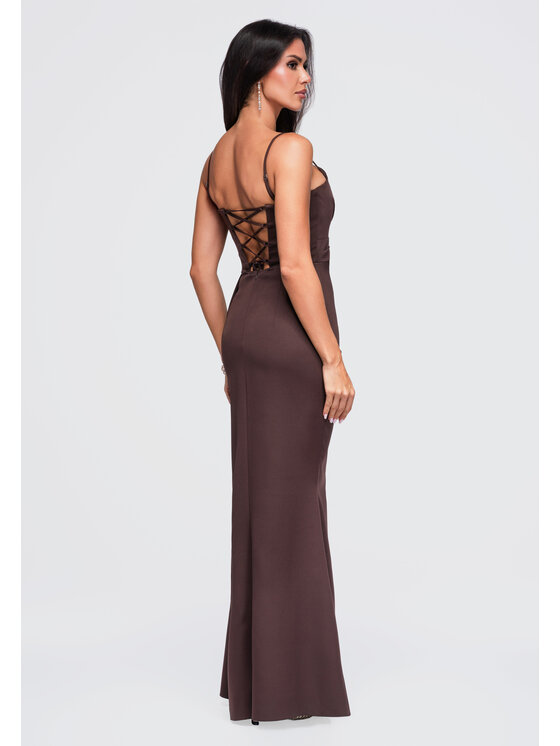 Ombre Ombre Sukienka wieczorowa LA-OM-DLR338 Brązowy Slim Fit