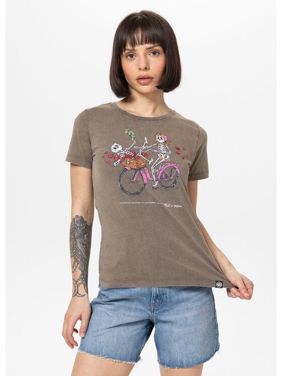 PITBULL PITBULL T-Shirt Koszulka damska Denim Washed CRUISINANDBOOZIN XS Brązowy Regular Fit