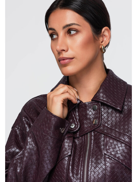 Ombre Ombre Kurtka przejściowa OW-JAFL-0148 Bordowy Relaxed Fit