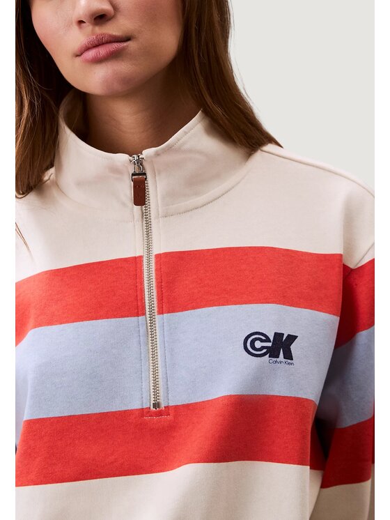 Calvin Klein Jeans Calvin Klein Jeans Μπλούζα RUGBY JERSEY 1/4 ZIP Λευκό Casual Fit