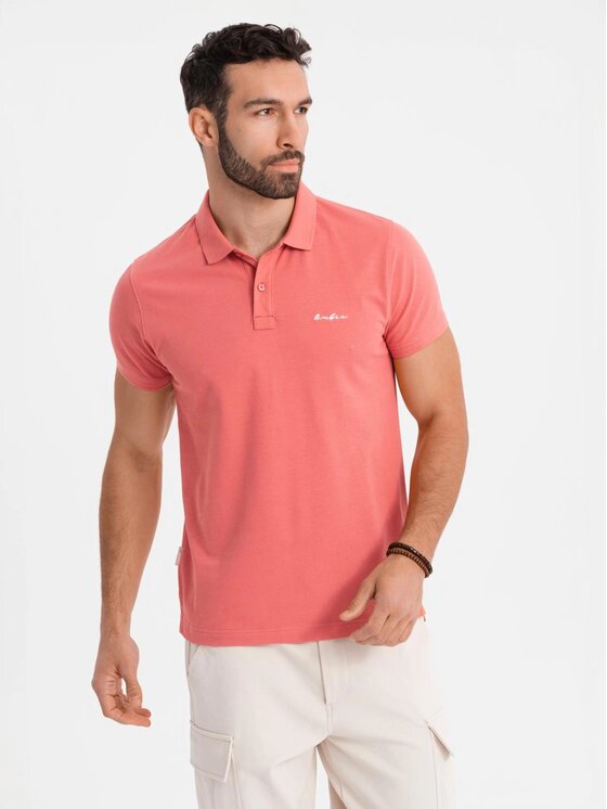 Ombre Ombre Polo OM-POSS-0103 Różowy Regular Fit