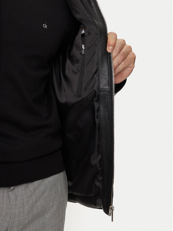 BOSS BOSS Ādas jaka C-Mersino 50518724 Melns Regular Fit