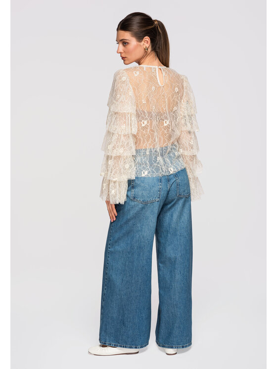 Ombre Ombre Bluzka OW-TS-E0008 Écru Loose Fit
