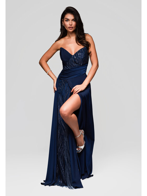 Ombre Ombre Sukienka wieczorowa LA-OM-DLR189 Granatowy Regular Fit