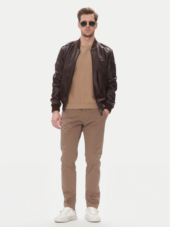 Aeronautica Militare Aeronautica Militare Giacca di pelle 251PN5044PL266 Marrone Regular Fit