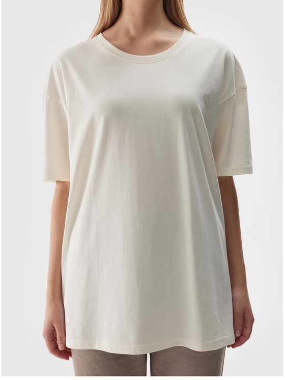 4F 4F T-Shirt 4FWAW24TTSHU1657 Beżowy Oversize