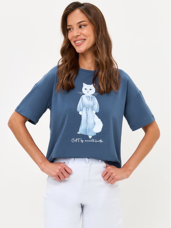 CAT by maniita lacitta CAT by maniita lacitta T-Shirt Printed short oversized T-shirt Niebieski Short Fit