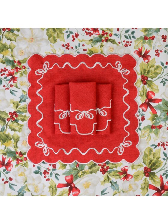 Roseberry Home Roseberry Home Serwetki haftowane Christmas Bows Czerwony