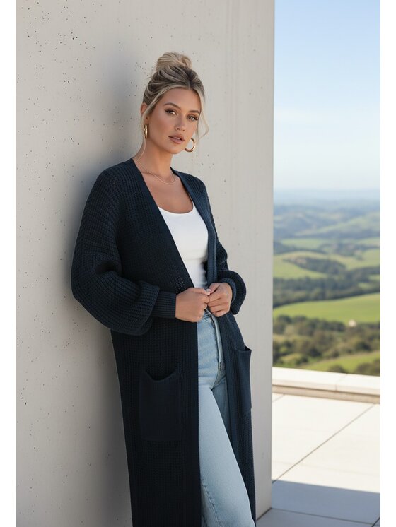 FIGL FIGL Kardigan M1239 Granatowy Regular Fit