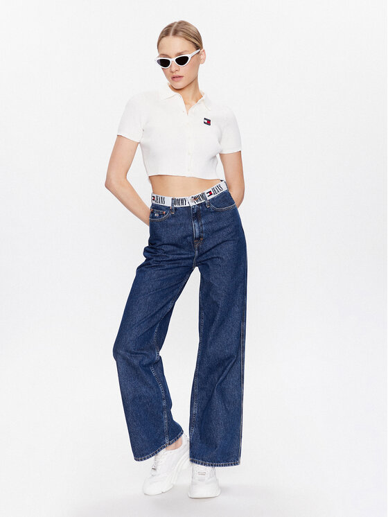 Tommy Jeans Tommy Jeans Strickjacke Tjw Button Thru Polo Sweater DW0DW15395 Écru Slim Fit