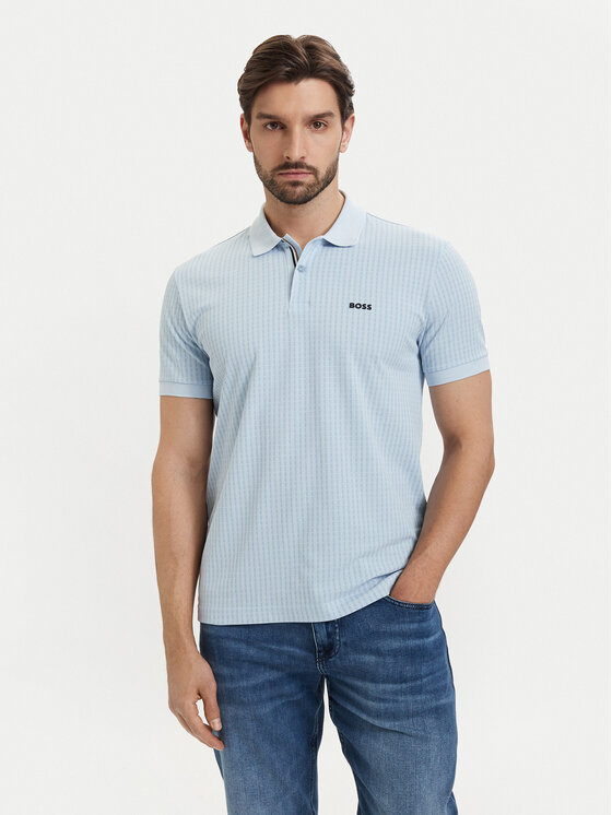 BOSS Tricou polo Pl Goc Birdie 3 50559355 Albastru deschis Regular Fit