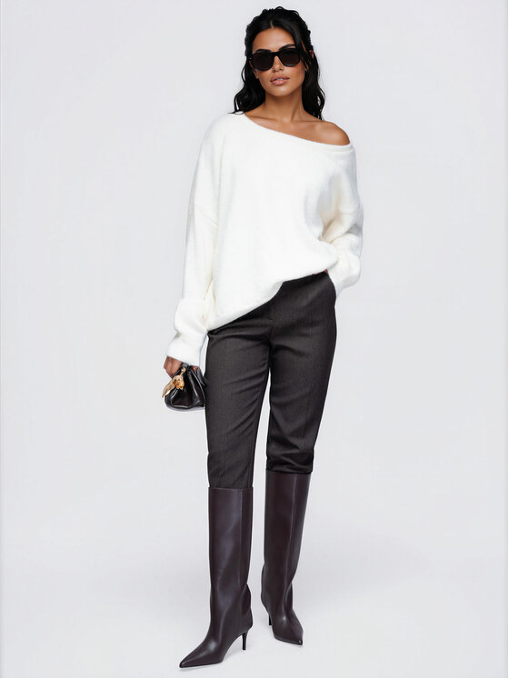 Ombre Ombre Sweter OW-SW-E0060 Beżowy jasny Relaxed Fit