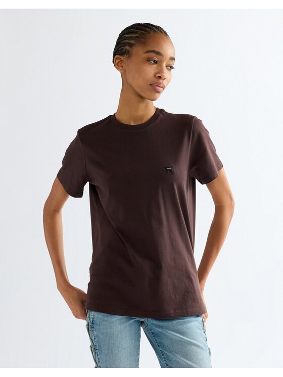 Wrangler Wrangler T-Shirt SIGN OFF TEE Brązowy Slim Fit