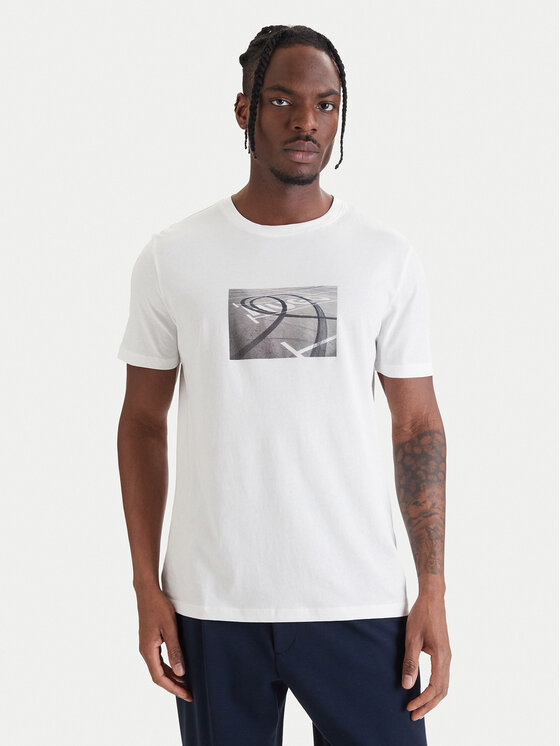 HUGO Tricou Dostino 50557674 Alb Regular Fit