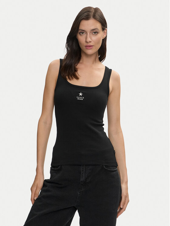 Guess Jeans Guess Jeans Top W4YP48 KA0H1 Černá Regular Fit