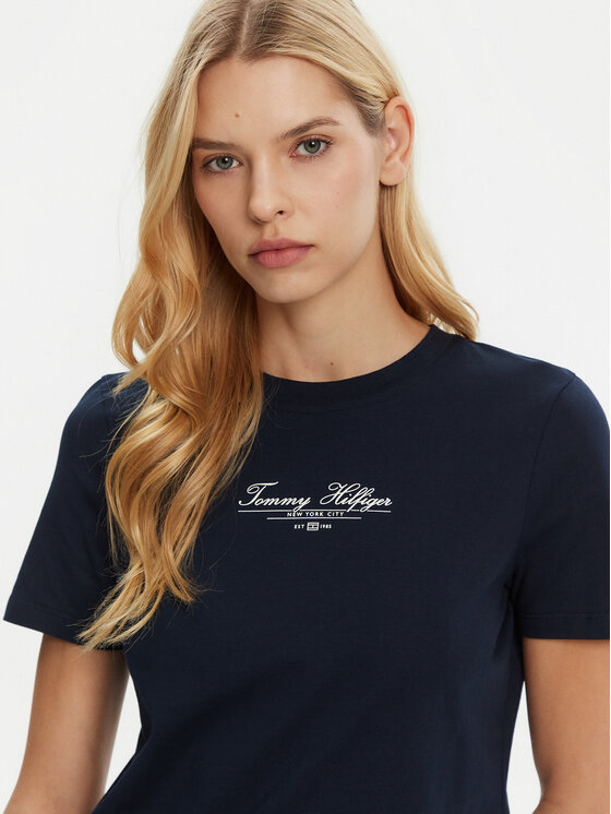 Tommy Hilfiger Tommy Hilfiger T-Shirt WW0WW45428 Tmavomodrá Regular Fit