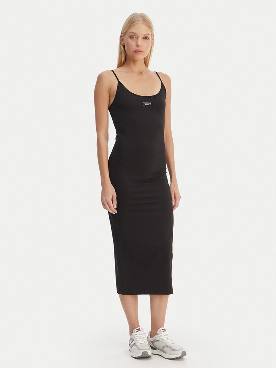 Tommy Jeans Rochie de zi Silver Script DW0DW22334 Negru Slim Fit