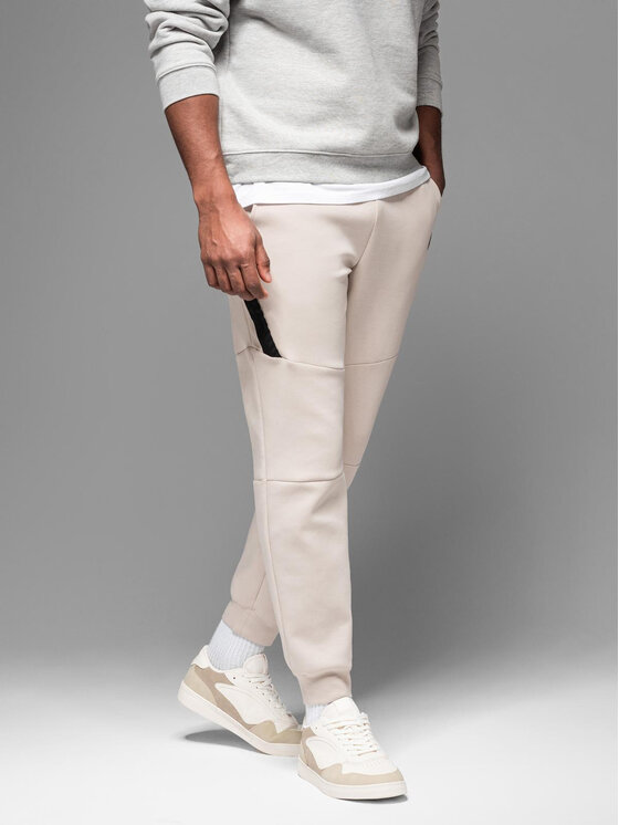 Ombre Ombre Spodnie dresowe OM-PASK-0226 Beżowy Regular Fit