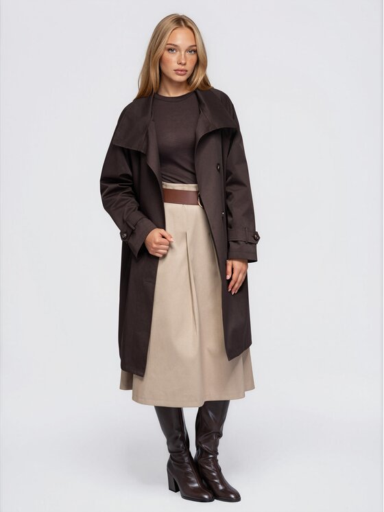 Ombre Ombre Trencz OW-CT-E0024 Brązowy Relaxed Fit