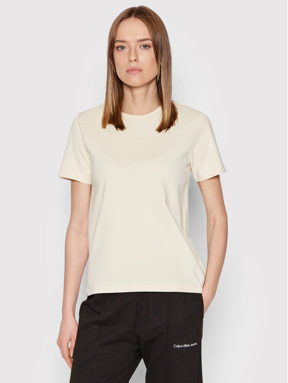 Calvin Klein Calvin Klein T-Shirt Micro Logo K20K203677 Beżowy Regular Fit